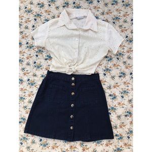 BDG Navy Button-up Skirt